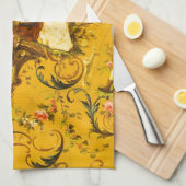  Franse Gouden Gele Toile Victoriaans Bloemen Theedoek (Quarter Fold)