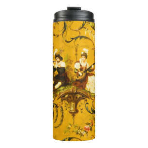  Franse Gouden Gele Toile Victoriaans Bloemen Thermosbeker