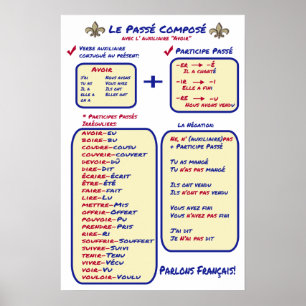 Franse Grammar Basic Passe Compose Poster