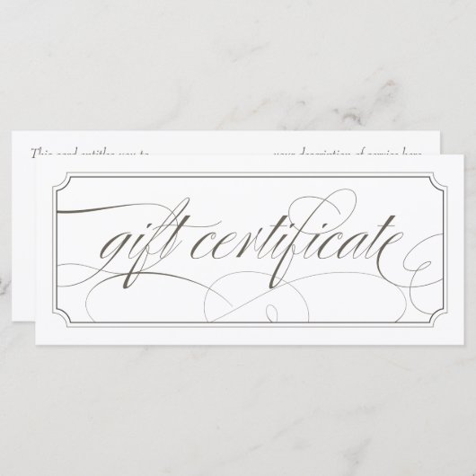 Franse grijze Elegant Script Cadeaubonnen (Voorkant / Achterkant)
