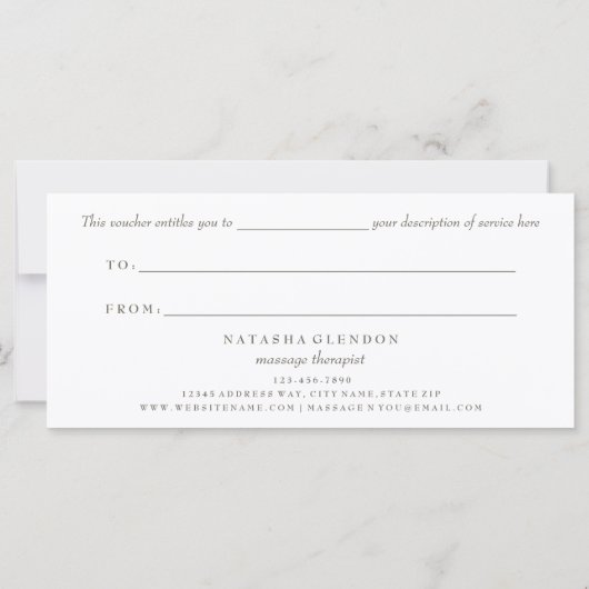 Franse Grijze Elegant Script Gift Vouchers (Achterkant)