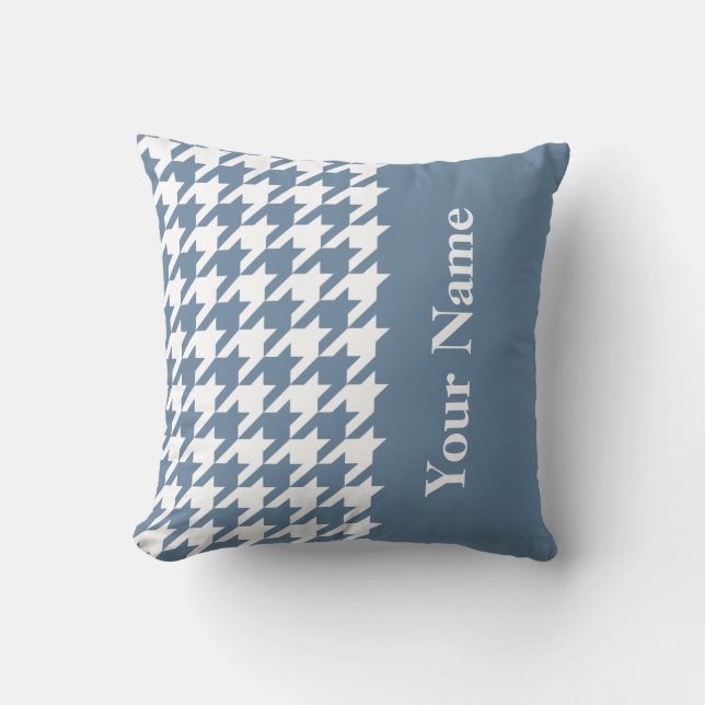 Franse grijze elegante houndstooth met naam kussen (Voorkant)