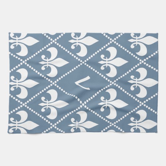 Franse grijze Fleur de Lis met monogram initiaal Theedoek (Horizontaal)