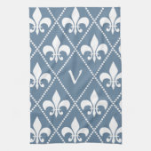 Franse grijze Fleur de Lis met monogram initiaal Theedoek (Verticaal)