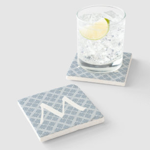 Franse grijze Marokkaanse Damask met monogram Stenen Onderzetter