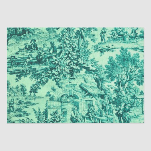 Franse Groene Toile Rococo Rustieke Stijl Decoupag Tissuepapier (Voorkant)