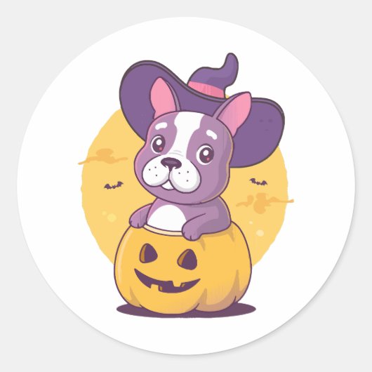 Franse Halloween Ronde Sticker (Voorkant)
