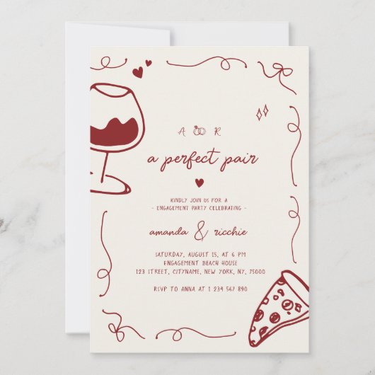 Franse Hand getekend Perfect Pair Engagement Party Kaart (Voorkant)