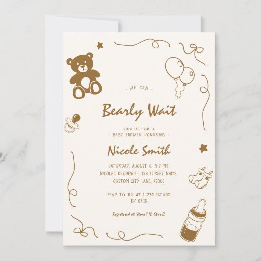 Franse Hand getrokken Bearly Wait Beer Baby shower Kaart (Voorkant)