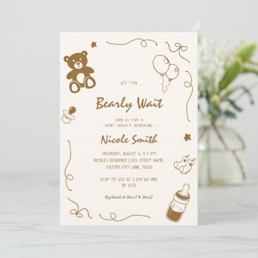 Franse Hand getrokken Bearly Wait Beer Baby shower Kaart (Staand voorkant)