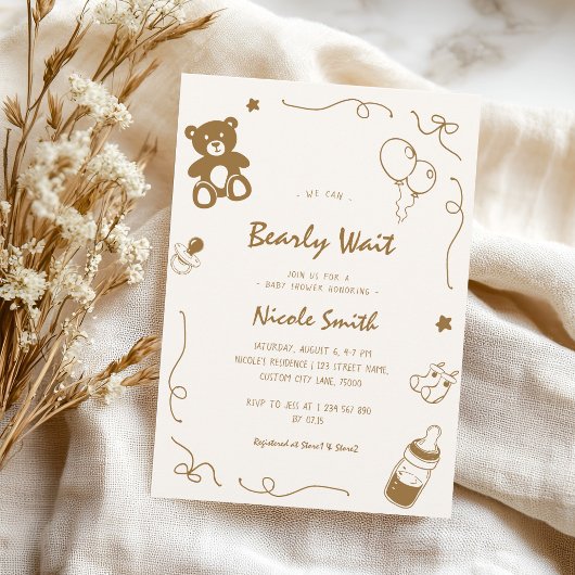 Franse Hand getrokken Bearly Wait Beer Baby shower Kaart