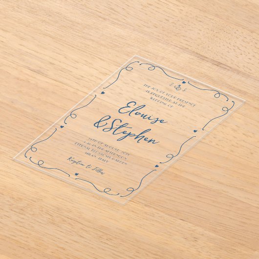 Franse Hand getrokken grillige Doodle Lijst bruilo Acryl Uitnodigingen (Laagn)