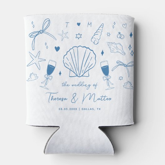 Franse Hand Getrokken Nautische Kust Bruiloftsguns Blikjeskoeler (Achterkant)