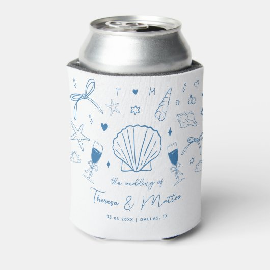 Franse Hand Getrokken Nautische Kust Bruiloftsguns Blikjeskoeler (Blikje Achterkant)