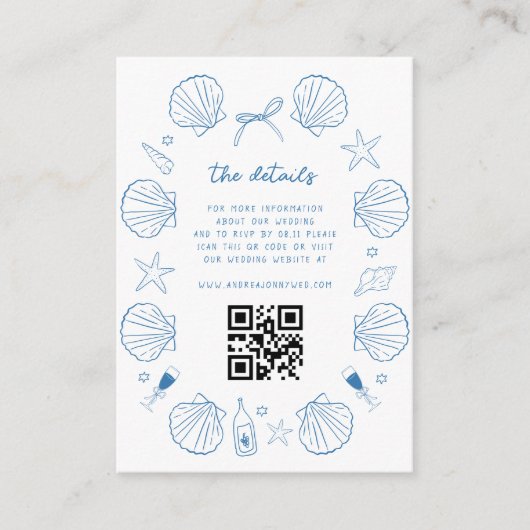 Franse Hand Getrokken Nautische Kust Trouwdetails Informatiekaartje (Voorkant)