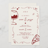 Franse Hand Getrokken Wijn & Pizza Engagement Part Kaart (Voorkant / Achterkant)