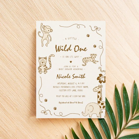 Franse Hand getrokken Wild One Safari Baby shower Kaart