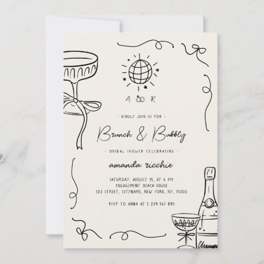 Franse handgetekende brunch en bubbelig Vrijgezell Kaart (Voorkant)