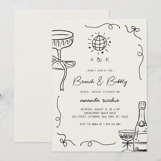 Franse handgetekende brunch en bubbelig Vrijgezell Kaart (Voorkant / Achterkant)