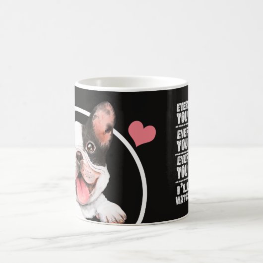 Franse hond doet elke snack die je maakt koffiemok (Center)