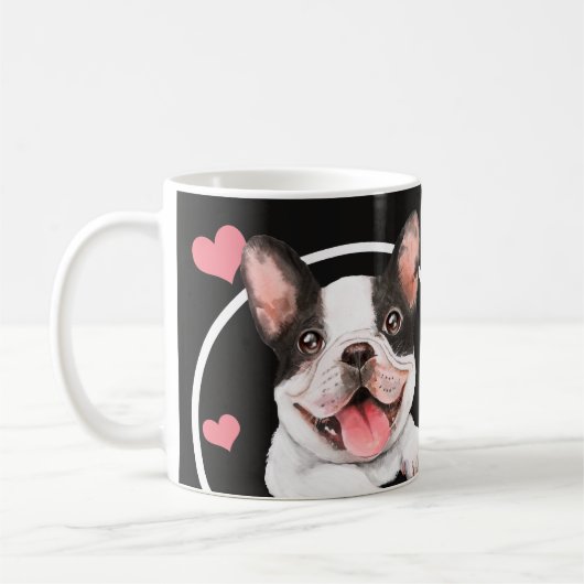 Franse hond doet elke snack die je maakt koffiemok (Links)