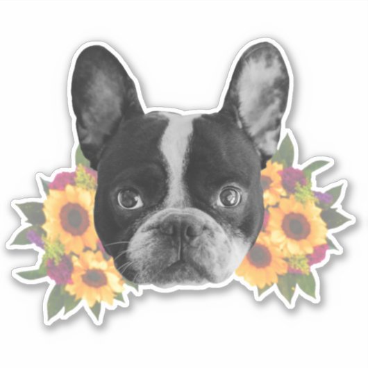 Franse hond in Flowers Sticker (Voorkant)