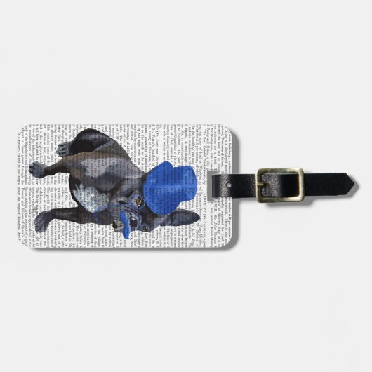 Franse hond met blauw bovenste hak en snor bagagelabel (Voorkant horizontaal)