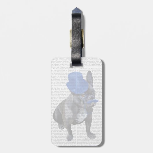 Franse hond met blauw bovenste hak en snor bagagelabel (Achterkant verticaal)