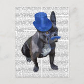 Franse hond met blauw bovenste hak en snor briefkaart (Voorkant)