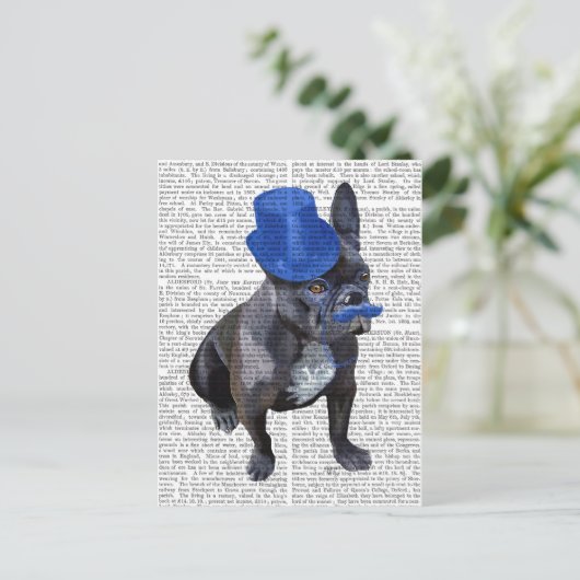 Franse hond met blauw bovenste hak en snor briefkaart (Staand voorkant)