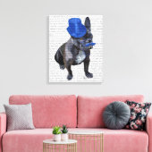 Franse hond met blauw bovenste hak en snor canvas afdruk (Insitu (Woonkamer))