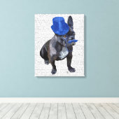 Franse hond met blauw bovenste hak en snor canvas afdruk (Insitu (Houten vloer))
