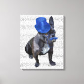 Franse hond met blauw bovenste hak en snor canvas afdruk (Voorkant)