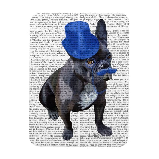 Franse hond met blauw bovenste hak en snor magneet (Verticaal)