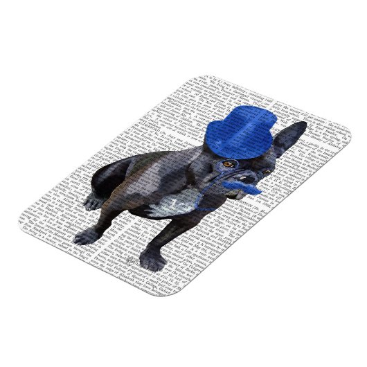 Franse hond met blauw bovenste hak en snor magneet (Linkerzijde)