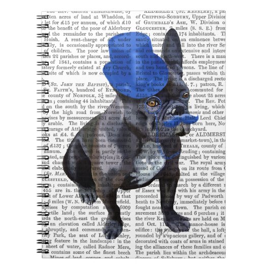 Franse hond met blauw bovenste hak en snor notitieboek (Voorkant)