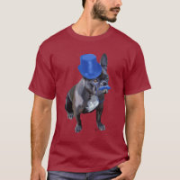 Franse hond met blauw bovenste hak en snor