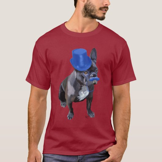 Franse hond met blauw bovenste hak en snor t-shirt (Voorkant)