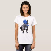 Franse hond met blauw bovenste hak en snor t-shirt (Voorkant volledig)