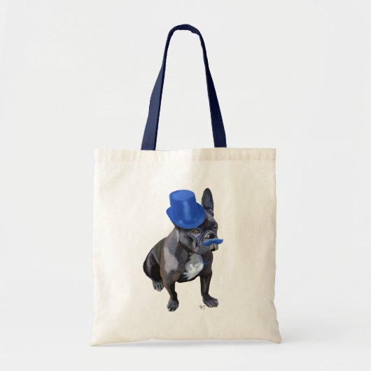 Franse hond met blauw bovenste hak en snor tote bag (Voorkant)