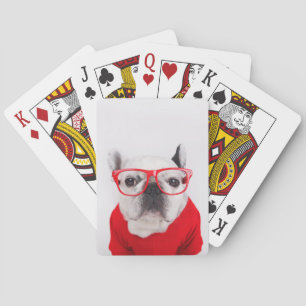 Franse hond met bril en Shirt Pokerkaarten