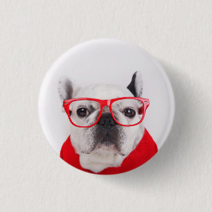 Franse hond met bril en Shirt Ronde Button 3,2 Cm