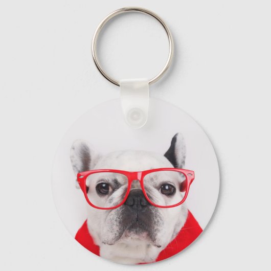 Franse hond met bril en Shirt Sleutelhanger (Voorkant)