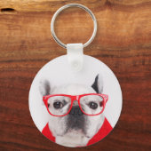 Franse hond met bril en Shirt Sleutelhanger (Voorkant)
