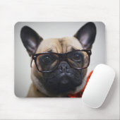 Franse hond met bril en Stropdas Muismat (Met muis)