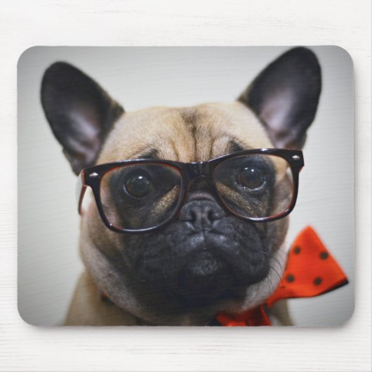 Franse hond met bril en Stropdas Muismat (Voorkant)