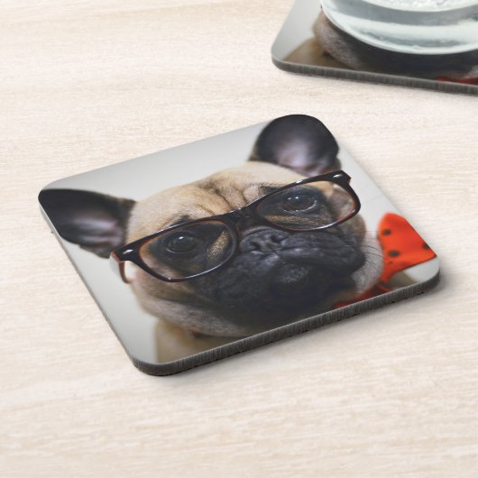 Franse hond met bril en Stropdas Onderzetter (Linkerzijde)