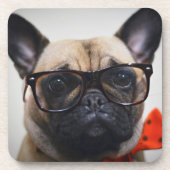 Franse hond met bril en Stropdas Onderzetter (Voorkant)