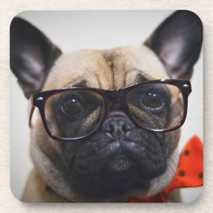 Franse hond met bril en Stropdas Onderzetter