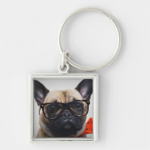 Franse hond met bril en Stropdas Sleutelhanger